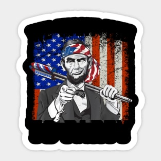 Abraham Lincoln 4th Of July Shirt Men American USA Flag Sticker